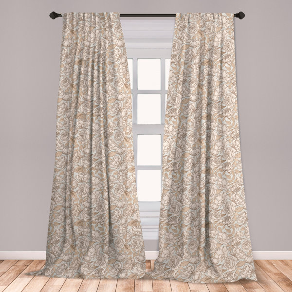 East Urban Home Amasya Beige Curtains, Floral Ornamental Pattern With